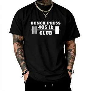 Bench Press 405 lb Club Weightlifting T-Shirt, fitness motivation gear gym T-shirt, 100% cotton round neck black tee for men