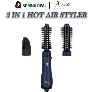 【Thermal brush set】Aima Beauty Hair Dryer Brush Set - 3-in-1 Round Brush Blow Dryer Adds Shine, Smooth, Curl & Volume for Short to Medium Hair, Interchangeable 1” & 1.25” Round Barrel, Ionic Frizz Control for Women Hot Air Styler