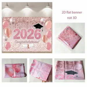 1PC Graduation Banner Background, Class Of 2026 Congrats Grad Pattern Backdrop, Pink Background Cloth, Indoor Outdoor Wall Decor, Graduation Decorations 2026 High School College Party Supplies, Party Decorations Banners, Room Home Decor