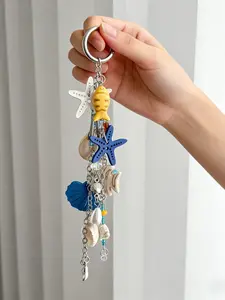 Starfish Keychain Ocean Series Pendant, Casual Chain Print Design, Perfect for Beach Enthusiasts, Unique Marine-Themed Gift
