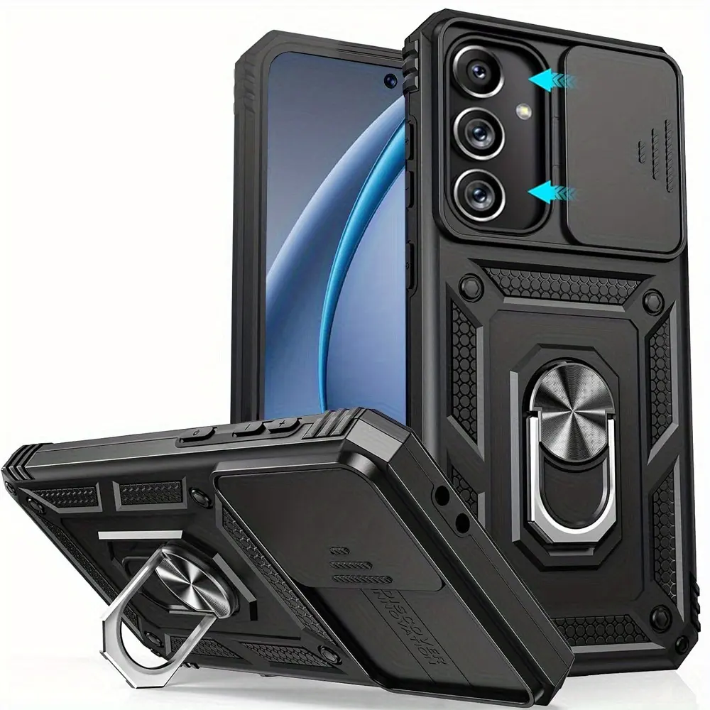 Iron Metal Protective Phone Cover, 360° Rotating Magnetic Ring, Heavy-Duty Anti-Fall Hard Shell with Stand, Accessories for iPhone 17 16 15 14 13 12 11 Pro Max, Samsung Galaxy S21 S22 S23 S24 S25 S26 Plus Ultra FE, A35 A36, MOTORAZR 40 50 60
