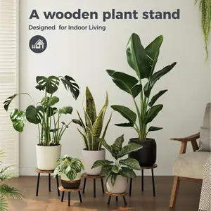 Bamworld 2/3/5 Pack Wooden Plant Stool , Round Plant Stand Riser  8.3/9/9.8/10.6/11.8in Heavy Duty Plant Holder Indoor Outdoor Decor Plant Support for Balcony Patio Garden Living Room
