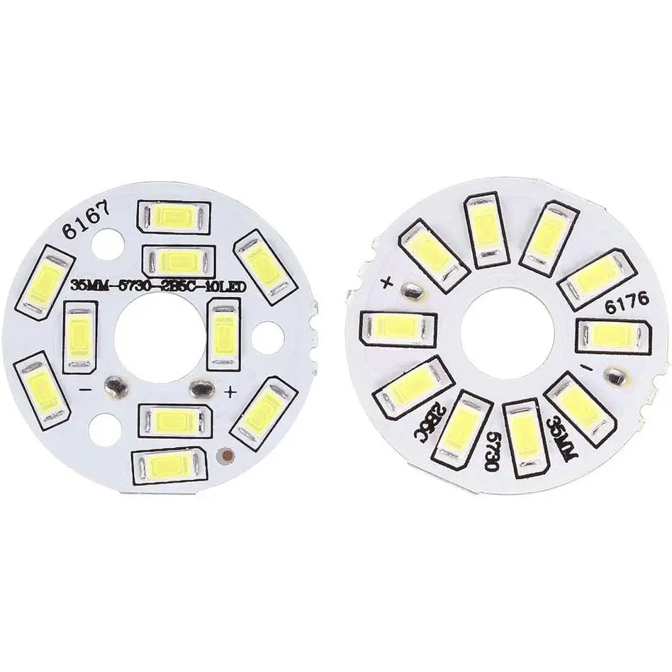 5pcs Energy Efficient High Bright LED Chip Bulb Module Pack - 5W, 300mA, 10x5730 SMDs, Aluminum Heatsink Board, Pure White, 35mm Dia, for Outdoor Floodlight & Downlight Installs; Note: Standalone LED Chips Are Not Applicable to 1 Key Use Case