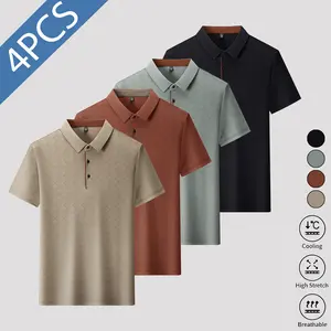 Men's Textured Polo Shirt |   Breathable Golf Shirt Perfect for Father's Day & Everyday Wear Menswear Tropical Shortsleeve Casual Plain Beige