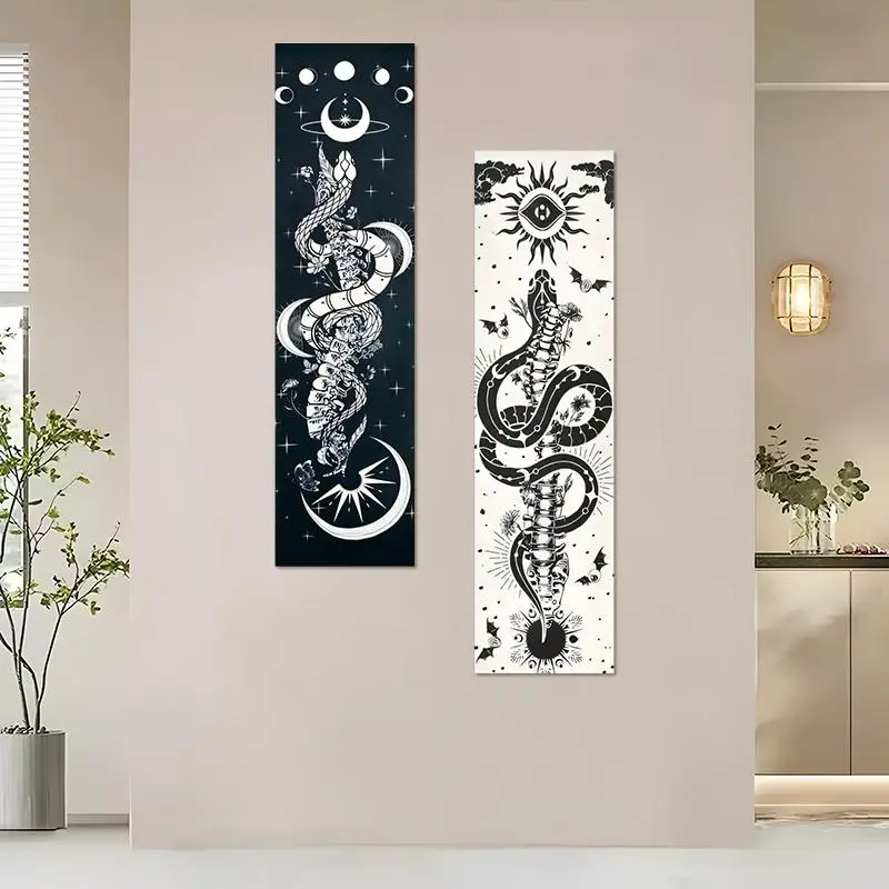 Celestial Snake Pattern Wall Tapestry, 2 Counts/set Mystical Black White Design Wall Art, Hanging Decor for Bedroom Living Room, Perfect Gift for Friends Family, Home Decor Supplies, Tapestry Wall Mural, Trippy Tapestry