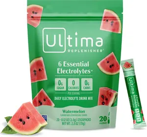 Ultima Replenisher Daily Electrolyte Powder – 20 Stickpacks – Zero Sugar Hydration Packets with 6 Electrolytes and Minerals – Sugar Free, Plant Based & Keto Friendly​ Drink Mix