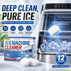 Ice machine cleaner and descaler. Concentrated effervescent cleanser. Compatible with all models of ice machines, the mild citric acid formula effectively removes scale and mold. Suitable for home use (12 tablets)