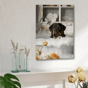 Charming Rottweiler Bubble Bath Canvas Art - Fantasy Pet Illustration, Home Decor Frame Wall Decoration, Perfect Holiday Gift, Easy to Hang