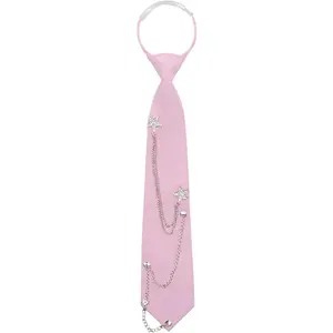 Z-NKL50   Ties for Women Men, Punk Metal Chain Necktie Pre-Tied Adjustable Black Tie for Uniform, School, Shirt Accessory