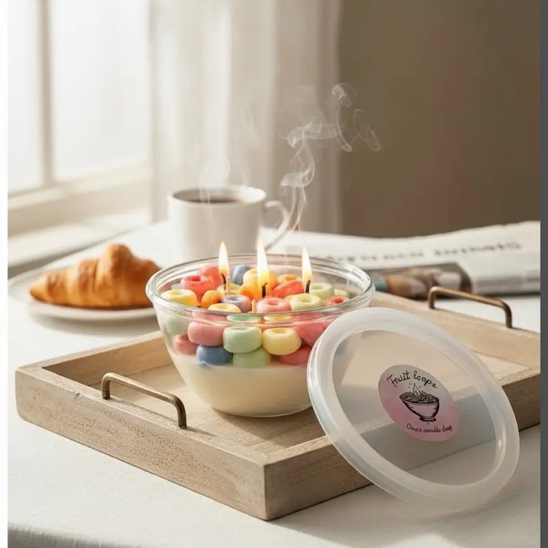 Fruit Loops Cereal Bowl Candle - Fruit Loops-Scented, Long Burn Time Decoration for Home Use and Gifting