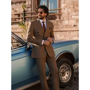 Mens Suits Double Breasted Tuxedo Set - Slim Fit 2 Piece Formal with Peak Lapel (Blazer & Pants) for Wedding Prom Homecoming