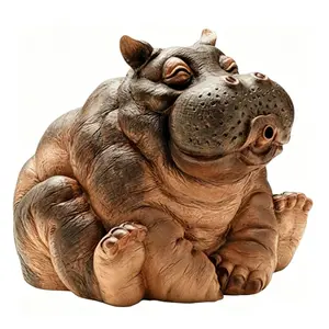 River Hippo Ornament Decorative Piece, Garden Water Feature Hippo Statue, Pond Decoration Design, Realistic Pool Aesthetic