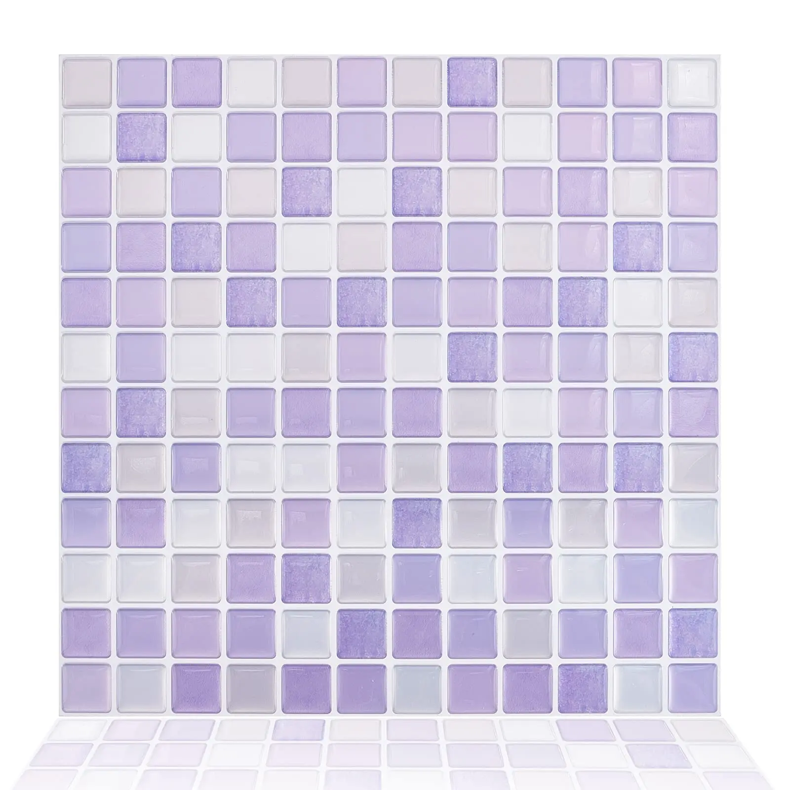 5pcs Peel And Stick Backsplash Purple Square 3d Mosaic Removable Tile Stickers Self Adhesive Tiles Stick-on Vinyl Wall For Kitchen Bathroom Home Decor  9.3" X Covering 3 Sq.ft