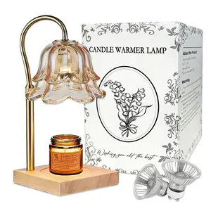 No Flame Fragrance Lamp with Timer, Gold Floral Height Adjustable Candle Warmer for Home Best Gift for Mom This Mother's Day