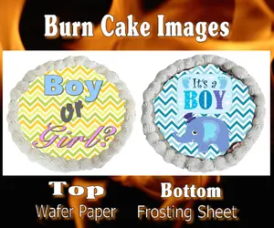 Gender Reveal Baby Boy Elephant ~ It's A Boy ~ Burn Cake Edible Toppers ~ 2 Piece Burn/Reveal Images