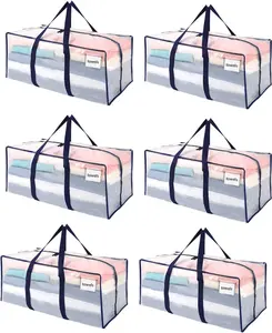 Pack of 6 clear moving bags suitable for clothing and moving supplies heavy-duty storage also suitable for university dormitories and Christmas decorations
