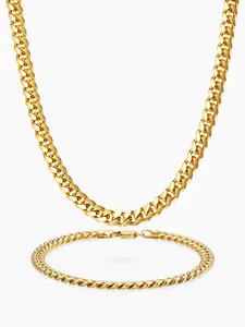Two-piece ICED CHICS set, 5mm titanium steel Cuban chain necklace and bracelet two-piece set, hip-hop style, versatile accessories, Men jewelry, suitable for both men and women, suitable for daily wear
