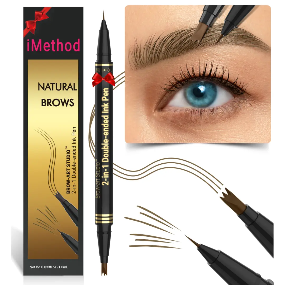 iMethod Eyebrow Pencil - Brow Pencil 2-in-1 Dual-Ended Eyebrow Pen with 3-Prong Micro-Fork-Tip Applicator and Precise Brush-Tip Create Natural-Looking Brows, Stay on All Day, Light Brown Makeup Cosmetic