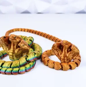 3D Printed Articulated Three-Headed Cobra Snake | Flexible Fidget Toy, Desk Pet