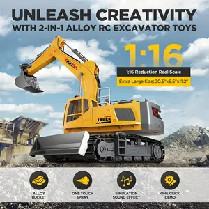【Quick delivey】 15-Channel Remote Control Excavator Toy, 21 Inch RC Excavator Toys With Metal Bucket And Dozer Blade, Special Spray/Sound And Light, New 2025 Birthday Gift For Kids 6+