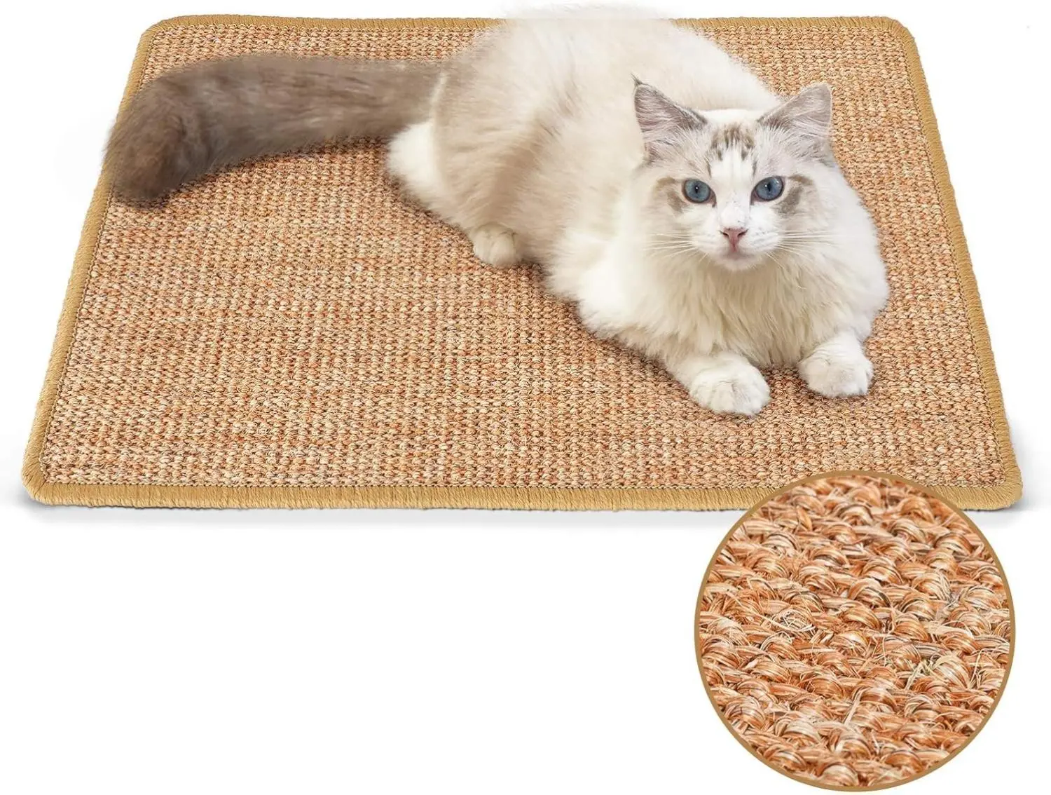 Cat Scratcher Mat, 23.6 X 15.7 Inch Natural Sisal Cat Scratch Mats, Horizontal Cat Floor Scratching Pad Rug with Sticky Tapes, Protect Couch and Carpets