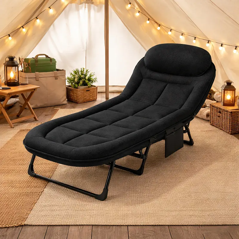 Camping Cot for Adults, 6 Angle Adjustable Folding Camping Bed with Mattress, Foldable Camping Bed for Camp, Office, Outdoor, Lightweight Camping Cot with Carry Bag Supports 450 lbs