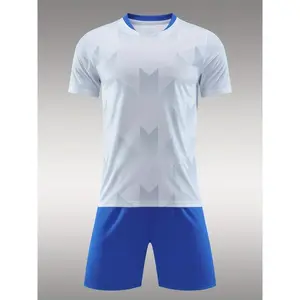 2-piece Set for Football Training Competition: Breathable Men's Football Suit, Geometric Pattern Crew Neck Jersey & Solid Shorts