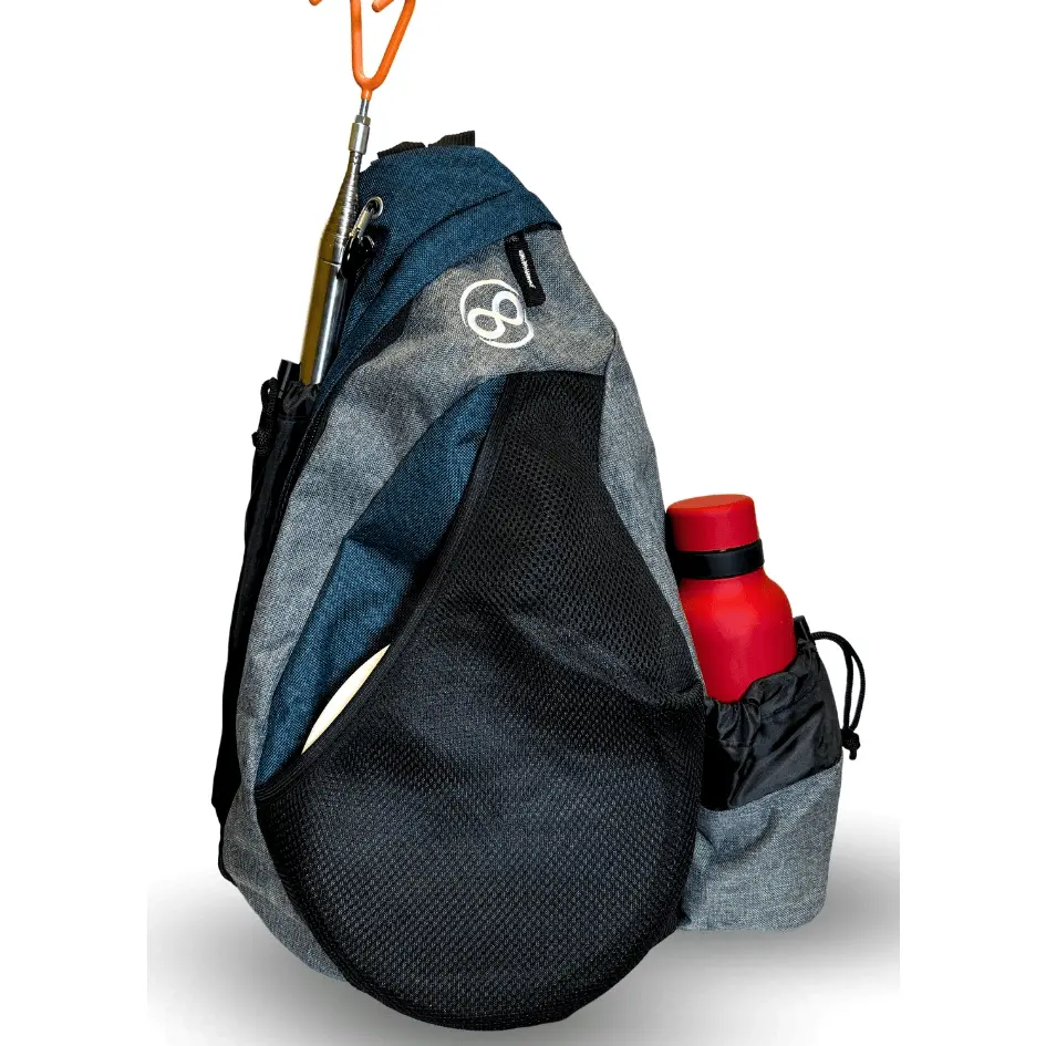 Tournament Slinger Disc Golf Bag, Lightweight Black Pack with an Adjustable Sling Strap, Embroidery, and Disc Retriever Pocket for Casual Rounds, Minimalist, ~12 Discs Max, Unisex, Retriever Slot