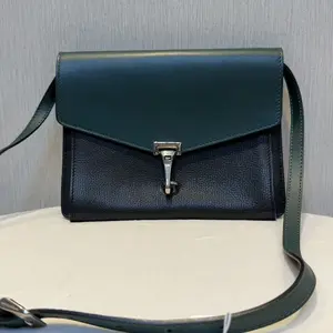 Pre-owned BOTTEGA VENETA Two Tone Leather Crossbody Bag: Dark Green & Black Flip Bag