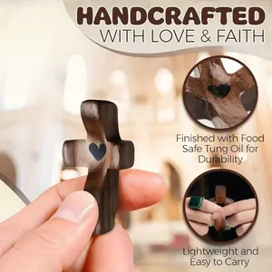 20 Black Walnut Thumb Cross Simple Wooden Church Easter Christmas Handpiece Cross, Religious Decor, Classic Style, Minimalist Cross, Solid Wood, Decorative Cross, Religious Gift, Church Members