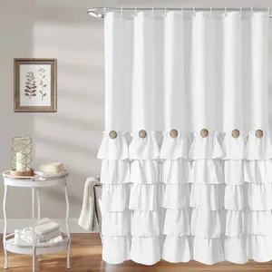 White ruffle shower curtain farmhouse shower curtain set with 12 hooks 72 x 72inch fabric shower curtains with buttons white ruffles for bathroom bathtubs decor accessory