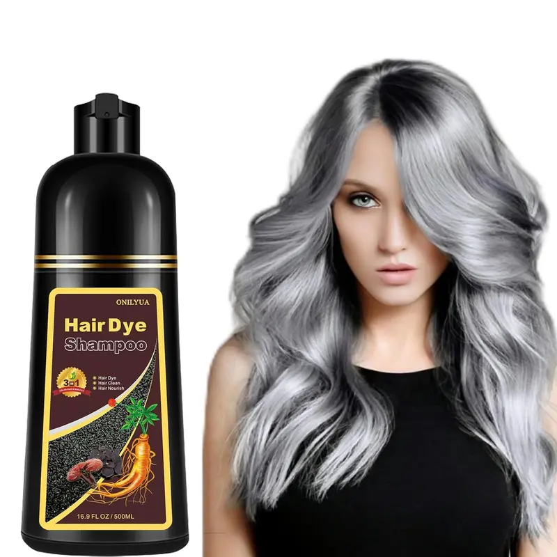 3 In 1 Instant Silver Gray Semi-Permanent Ammonia-Free Hair Color Shampoo - Gentle on Skin, 16.9 fl oz, for Adults All Curly Hair Gray Coverage in Minutes, Haircare Solution, Beauty Products