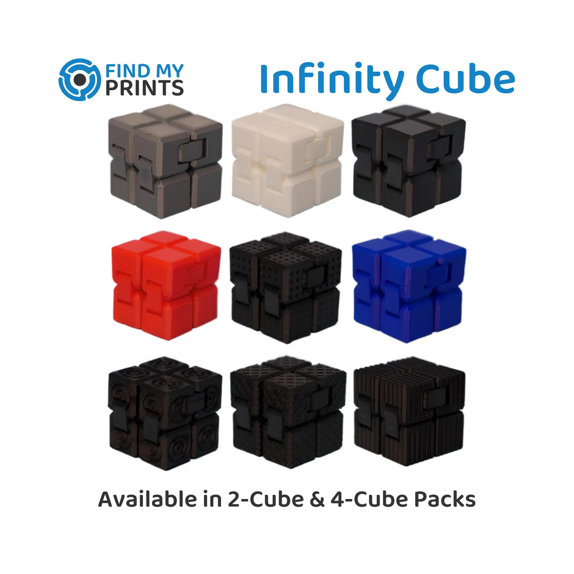 Infinity Cube - 2 & 4 Packs - Stress Reliever Sensory Toy for ADHD, 3D Printed Desk Gadget, Endless Flipping Action