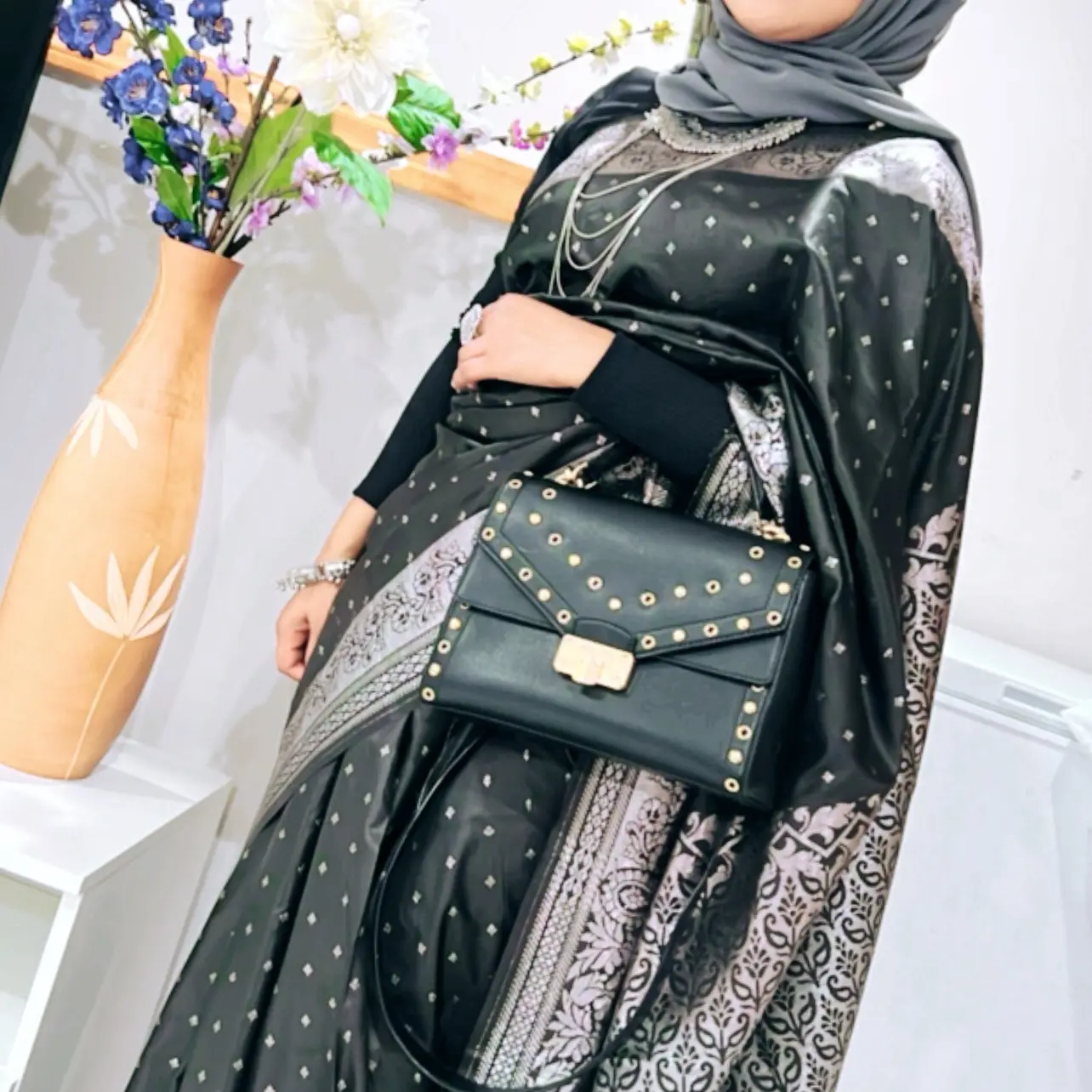 Traditional Black and White Silk Silver Katan Saree for Women - Perfect for Any Deshi Occasion - Dress