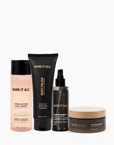 Bare It All Skin 4-Piece Method Kit - Full Body Routine for Normal to Dry Skin - Lumina Cleanser, Exfoliating Mist, Glycolic Acid Polish & Whipped Créme - Rosehip Oil, Niacinamide & Caffeine - KP, Blemishes & Anti-Aging - Vegan - For Women