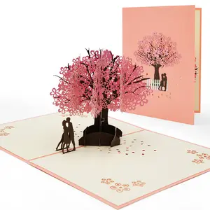 3D Pop Up Anniversary Card, Cherry Blossom Tree Couple Valentines Day Card for Her, Wife, Husband, Him, 6x8in Wedding Greeting Card Romantic Gift for Birthday, Wedding, Valentines Day, Anniversary
