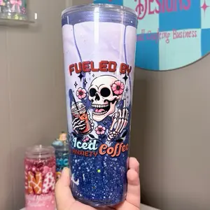 24oz Anxiety-Themed Snowglobe Lava Drip Tumbler