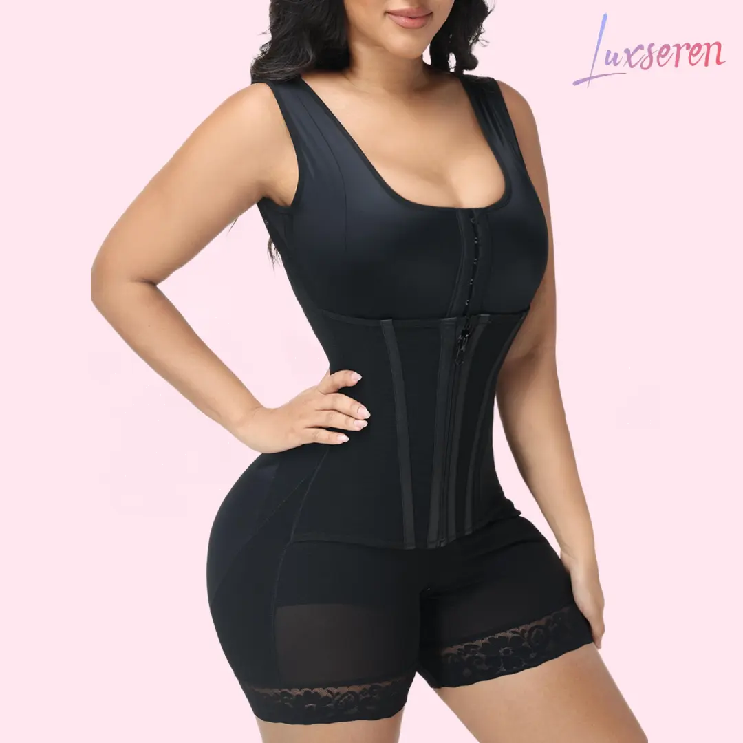 LUXSEREN Women's Seamless Compression Shapewear Bodysuit, V-Neck Tummy Control Butt Lifter with Wireless Breast Lift & Zipper Crotch, Clothes