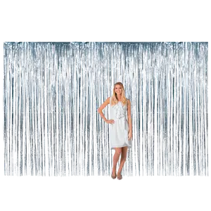 12 Ft. x 8 Ft. Large Silver Metallic Fringe Backdrop Curtain