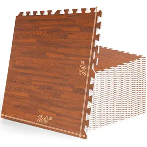 24PCS 24'' *24  ''   Large Waterproof Wood Grain Puzzle Exercise Mat with EVA Interlocking Foam Tiles & Border Ideal for Home Gym Playroom and Outdoor Use