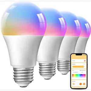 4 Pack Smart Light Bulbs, Bluetooth WiFi Led Bulb Work with Alexa &Google Assistant, RGB Color Changing Alexa Bulbs, Music Sync, 2700K-6500K, 9W(60W Equivalent), A19 E26 800LM, 2.4Ghz WiFi only