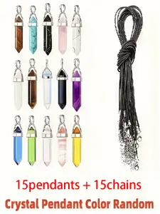 30-Piece Set Crystal Hexagonal Pendants with Adjustable Chains, DIY Jewelry Making Kit, Ideal Holiday Gift, 15 Pendants + 15 Chains