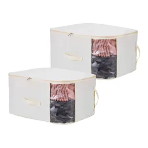 Canvas Storage Bags with Zipper, Large Capacity for Comforters Blankets, Soft Thick Breathable Comforter Organizer with Handles & Window,for Pillows, Quilt, Blankets and Comforter