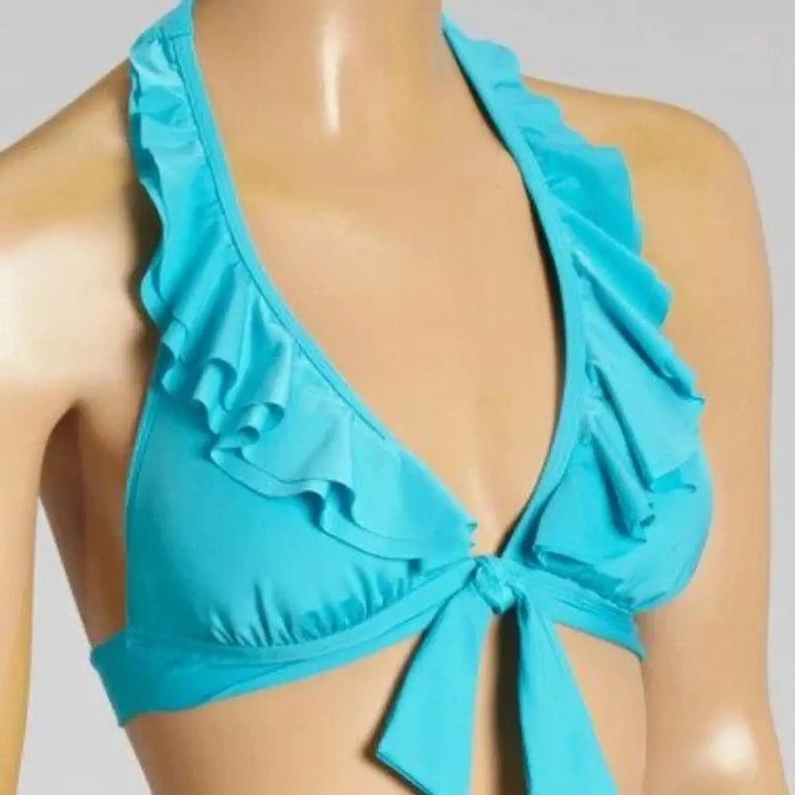 Kenneth Cole Blue Ruffle Banded Halter Bikini (Size XL)