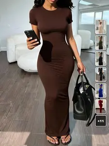 FLASH Slim Fit Dress Solid Color Stretchy Summer Casual Everyday Outfit