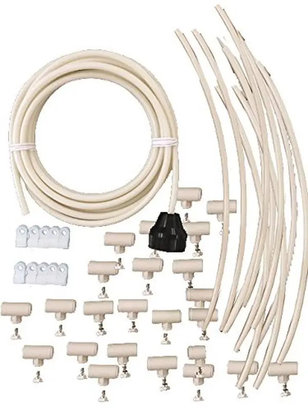 Outdoor Fan Mist Kit for Patio Watering & Irrigation - 48 ft UV Treated Flexible Tubing, 12 Ultrafine Brass Nozzles, 5-Minute Installation, Works with Standard Household Water Pressure