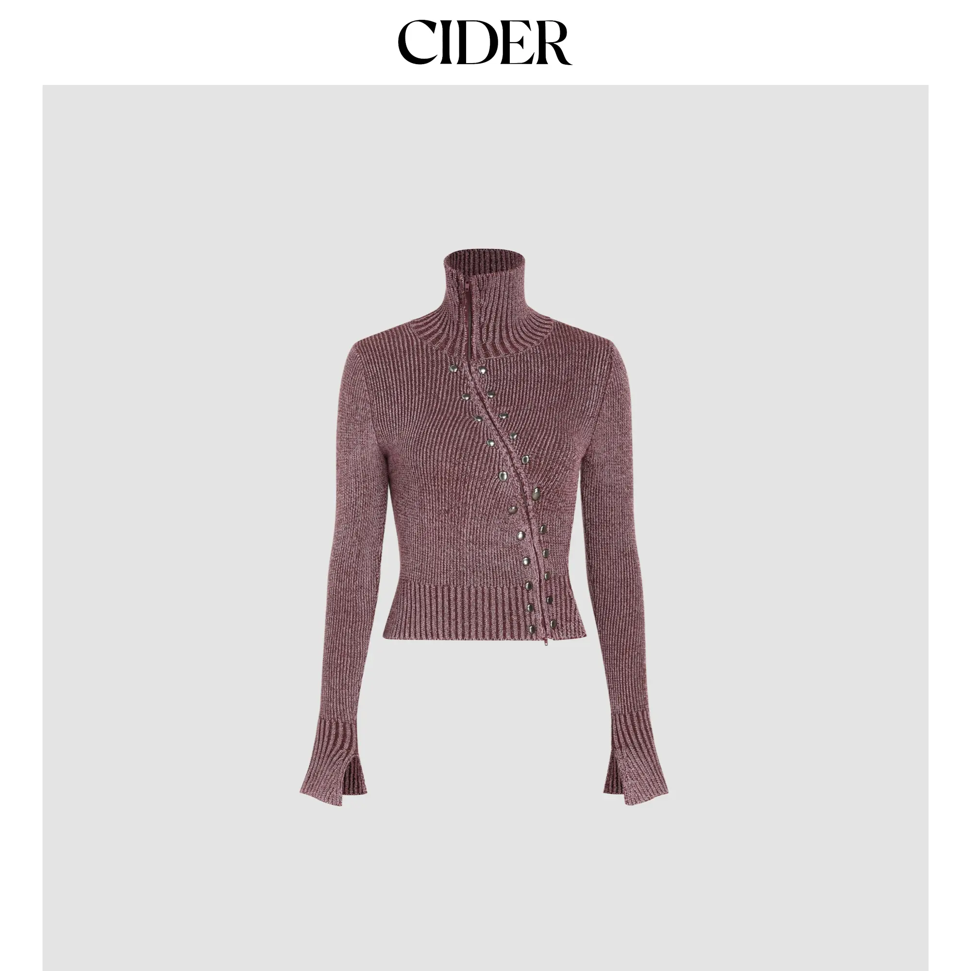Cider [3 colors, size 0-26] Stand Collar Rivet Zipper Cardigan