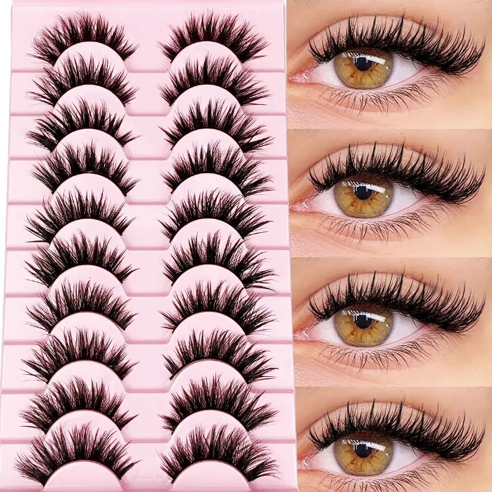 Natural False Eyelashes, Fake Lashes, Cosmetic False Lashes, High Quality Eyelashes, DD Curls Comic Pointed Tail Design, Full Lash Extensions for Perfect Makeup Look, 10 Pairs Pack, DIY False Eyelashes