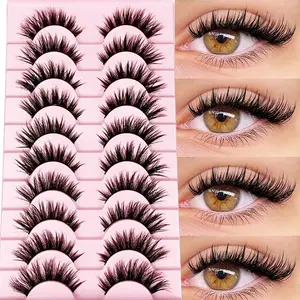 Natural False Eyelashes, DD Curls Comic Pointed Tail Design, Full Lash Extensions for Perfect Makeup Look, 10 Pairs Pack, DIY False Eyelashes