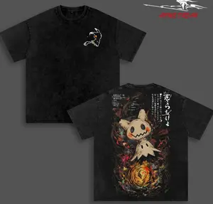 MimikyuPokemonAnime Double Printed Vintage Washed Tee Unisex Oversize Heavyweight Cotton T-shirt for Anime Fans and Lovers, Oversize Shirt, Vintage outfit, Gift for him, for her G39